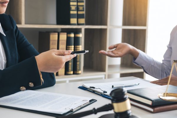 Lawyer is giving advice to clients